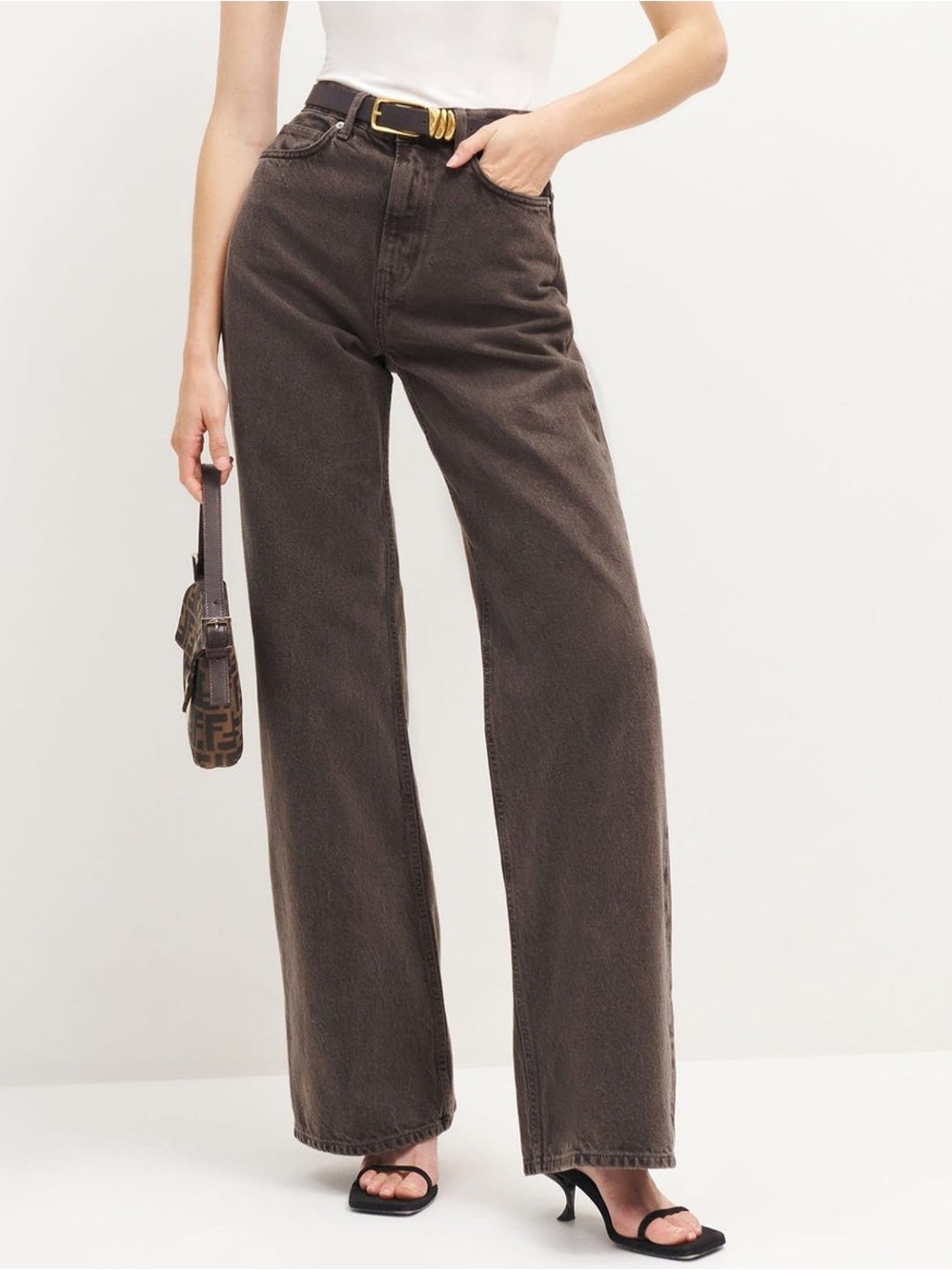 Reformation Brown Cary wide leg jeans in a 23